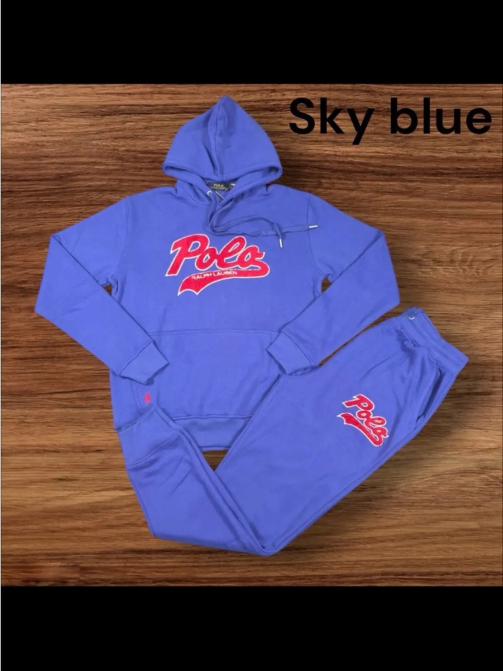 Polo by Ralph Lauren Sky Blue Hoodie & Sweatpants Set with Red Logo
